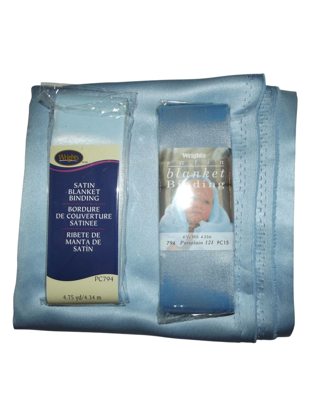 Blue Satin Fabric 60" x 36" & (2 packs of Blanket Binding 4.75 yd 2" wide) baby